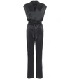 Rta Cynthia Belted Wrap-effect Silk-satin Jumpsuit In Black