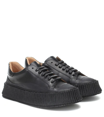 Jil Sander Leather Low-top Sneakers Platform Sole In Black