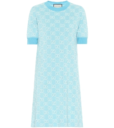 Gucci Dress In Wool And Cotton Pique In Light Blue