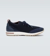 Loro Piana 360 Flexy Walk Leather-trimmed Knitted Wool Sneakers In Blue