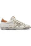 GOLDEN GOOSE SUPERSTAR DISTRESSED SUEDE-TRIMMED LEATHER SNEAKERS