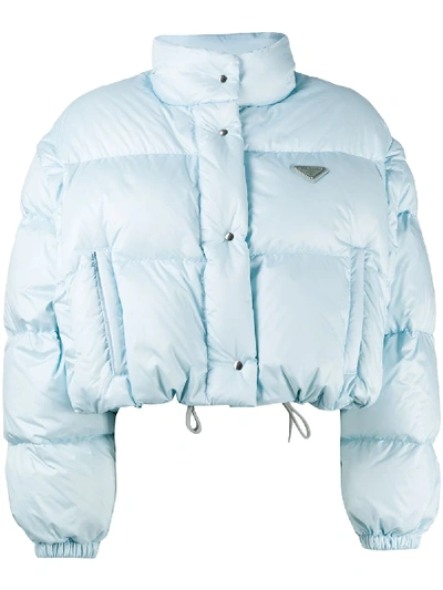 Prada Removable Sleeves Cropped Puffer Jacket In Blau | ModeSens