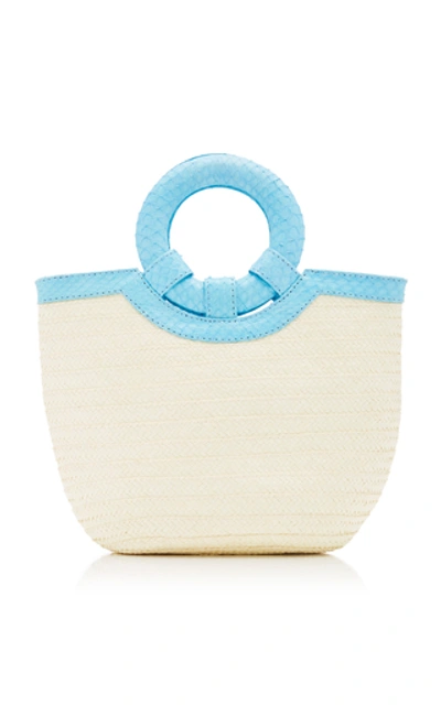 Adriana Castro Watersnake Trimmed Straw Tote In Blue