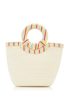 ADRIANA CASTRO STRIPED WATERSNAKE TRIMMED STRAW TOTE,773643