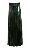 ZUHAIR MURAD OFF-THE-SHOULDER METALLIC SILK-BLEND PLISSÃ© GOWN,810744