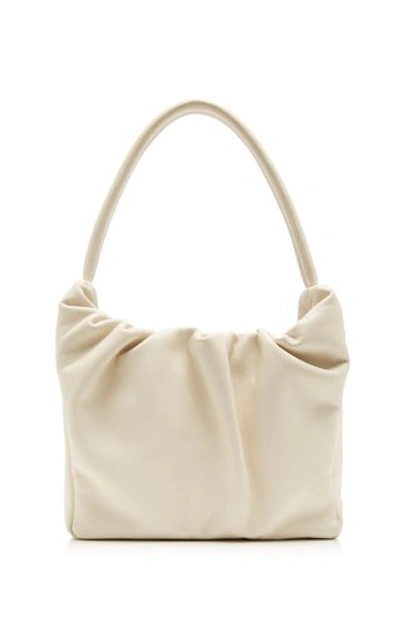 Staud Felix Ruched Leather Top Handle Bag In Cream