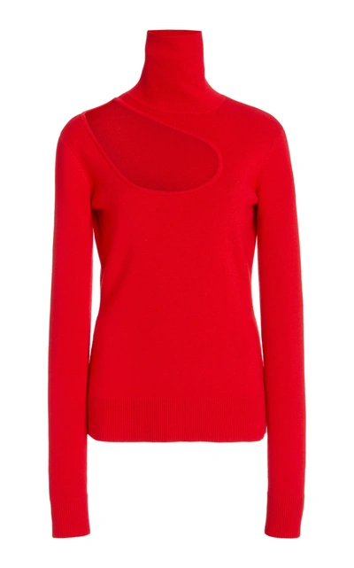 Monse Kidney Bean Wool Cutout Turtleneck Sweater In Red