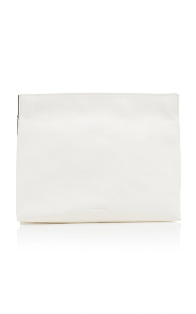 Jil Sander Black And White Two Tone Fold Over Leather Clutch Bag In Black/white