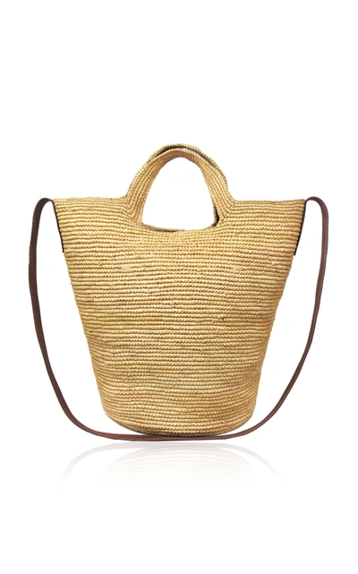 Sensi Studio Leather-trimmed Tall Straw Tote In Neutral