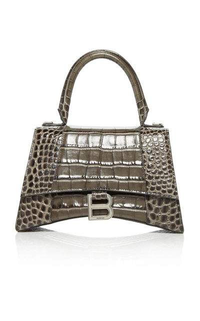 Balenciaga Hourglass S Croc-effect Leather Bag In Grey