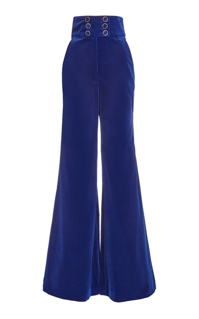 Zimmermann Ladybeetle Cotton Velvet Flared-leg Trousers In Blue