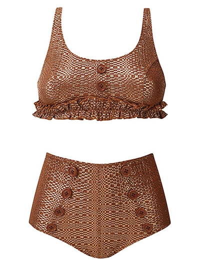 Lisa Marie Fernandez Colby 2-piece Metallic High-waist Bikini Set In Terracotta