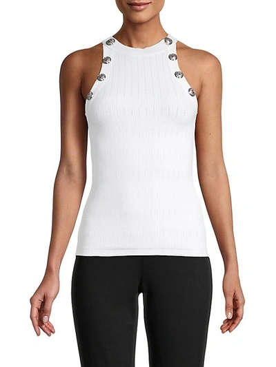 Balmain Button-embellished Ribbed-knit Tank In White