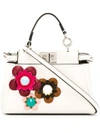 Fendi Micro Peekaboo Flower-embellished Leather Satchel In White