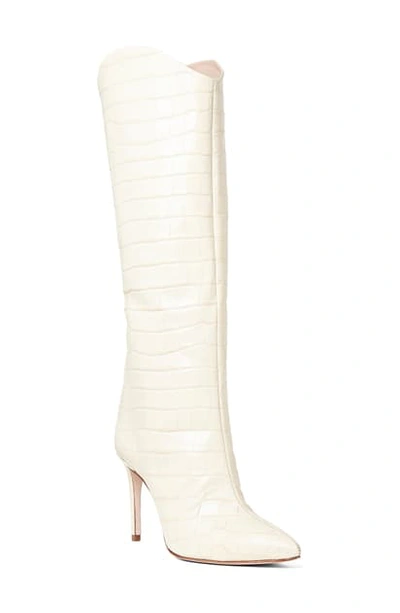 Schutz Maryana Knee-high Croc-embossed Leather Boots In Eggshell
