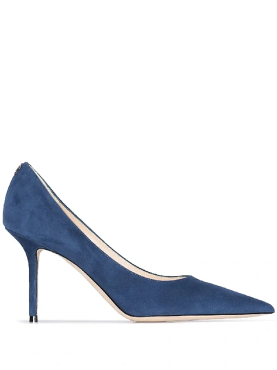 Jimmy Choo Love 85 Logo-embellished Suede Courts In Blue