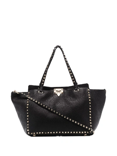 Valentino Garavani Medium Rockstud Leather Tote In Black