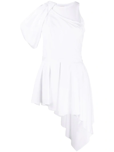 Alexander Mcqueen Asymmetric Draped Cotton-poplin And Jersey Top In White