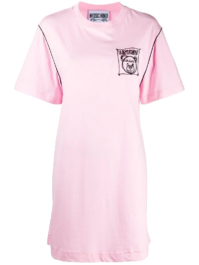 Moschino Teddy Logo Stitch T-shirt Dress In Pink