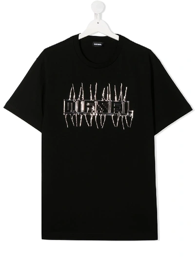 Diesel Teen Logo Crew Neck T-shirt In Black