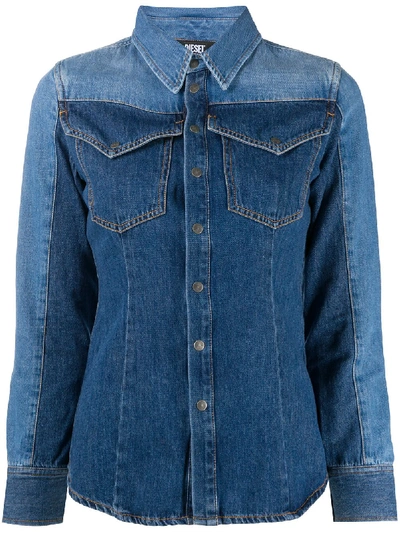 Diesel Colour-block Denim Shirt In Blue