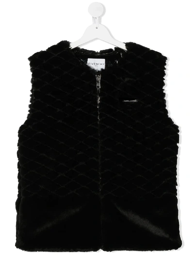 Givenchy Kids' Faux-fur Diamond Jacket In Black