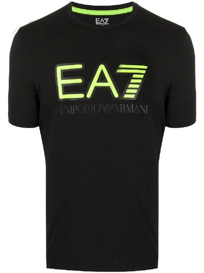 Ea7 Logo Printed Cotton Jersey T-shirt In Black