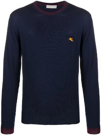 Etro Wool Jumper With Embroidered Pegaso In Blue