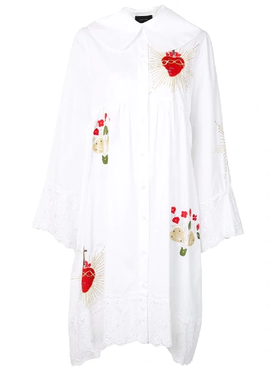 Simone Rocha Embroidered Long Sleeve Cotton Dress In White