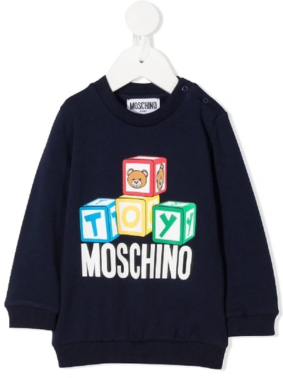 Moschino Babies' 积木logo印花套头衫 In Blue