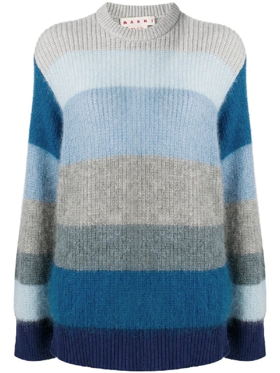 Marni Striped Knit Mohair Blend Sweater In Azzurro