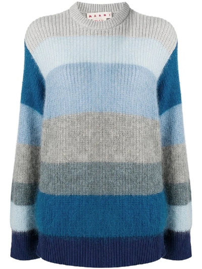 Marni Striped Knit Mohair Blend Jumper In Azzurro