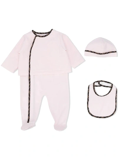 Fendi Pink Set With Double Ff For Baby Girl In Beige