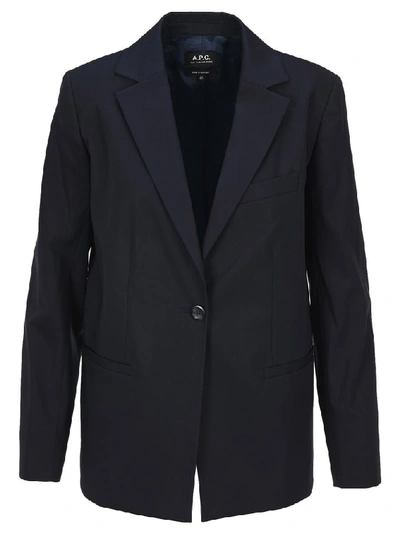 Apc Savannah Single-breasted Wool Blazer In Navy Blue