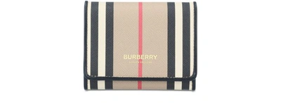 Burberry Beige E-canvas Icon Stripe Sidney Trifold Card Holder In Archive Bei