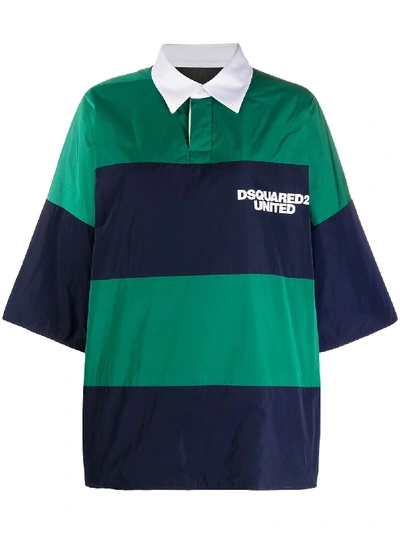 Dsquared2 Oversize Striped Rugby Shirt With Logo In Blue