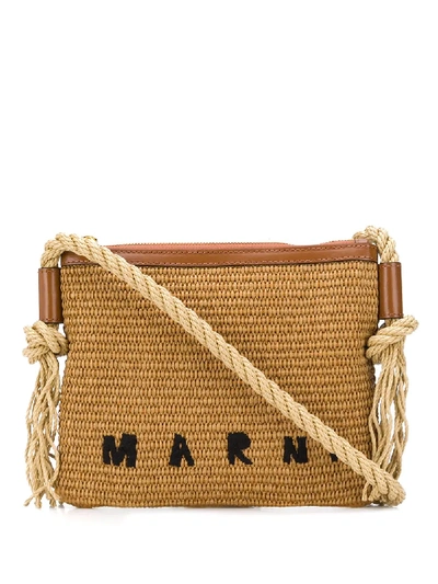 Marni Marcel Summer Raffia Shoulder Bag In Brown