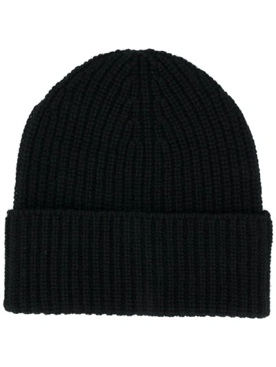 Agnona Ribbed Knit Cashmere Beanie In Black