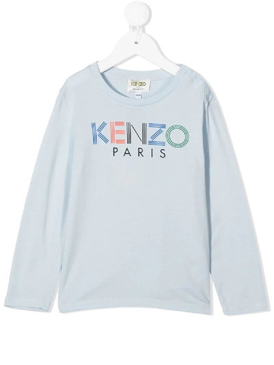 Kenzo Kids' Long Sleeved Logo T-shirt In Blue