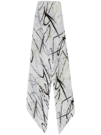 Issey Miyake Pleated Graphic Print Scarf In White