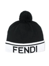 FENDI LOGO-JACQUARD POMPOM BEANIE