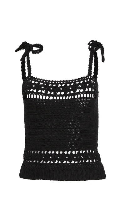 Astr Everly Tie Shoulder Crochet Crop Camisole In Black