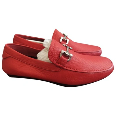 Pre-owned Ferragamo Gancini Red Leather Flats