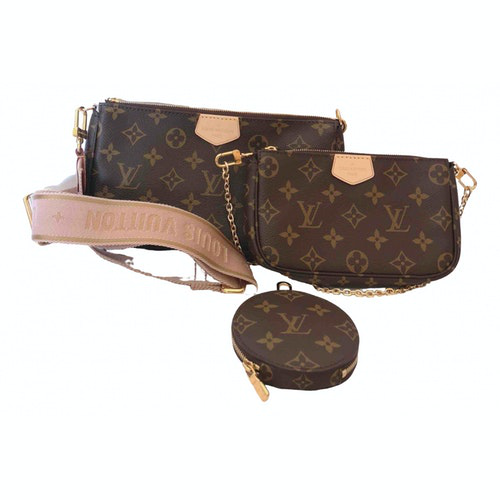 Pre-Owned Louis Vuitton Multi Pochette Accessoires Brown Cotton Clutch Bag | ModeSens