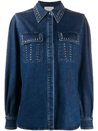 Alberta Ferretti Stud Embellished Double Pocket Shirt In Blue