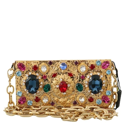 Pre-owned Dolce & Gabbana Gold Multicolored Crystals Chain Shoulder Bag