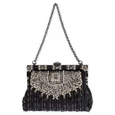 Pre-owned Dolce & Gabbana Black Baroque Sequined Crystal Chain Shoulder Bag
