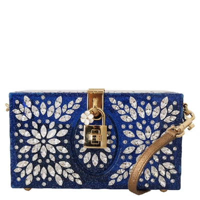 Pre-owned Dolce & Gabbana Blue/gold Da Sera Sicily Flower Purse Box Bag