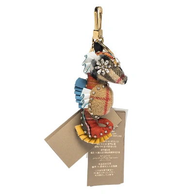 Pre-owned Burberry Multicolor Cashmere And Leather Seahorse Crystal Key Ring / Bag Charm