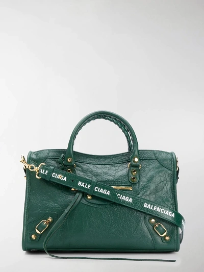 Balenciaga Classic City S Logo Strap Bag In Green